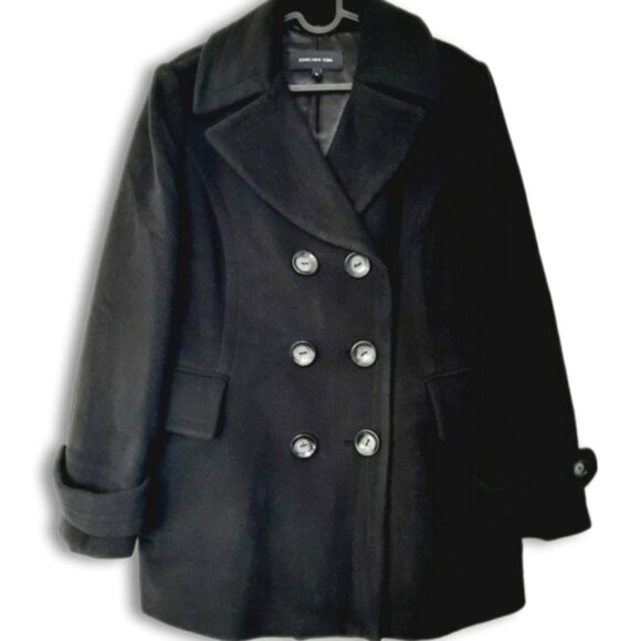 JONES NEW YORK Wool Cashmere Blend Winter Peacoat Button Down Jacket Black Sz 12 - Picture 1 of 10